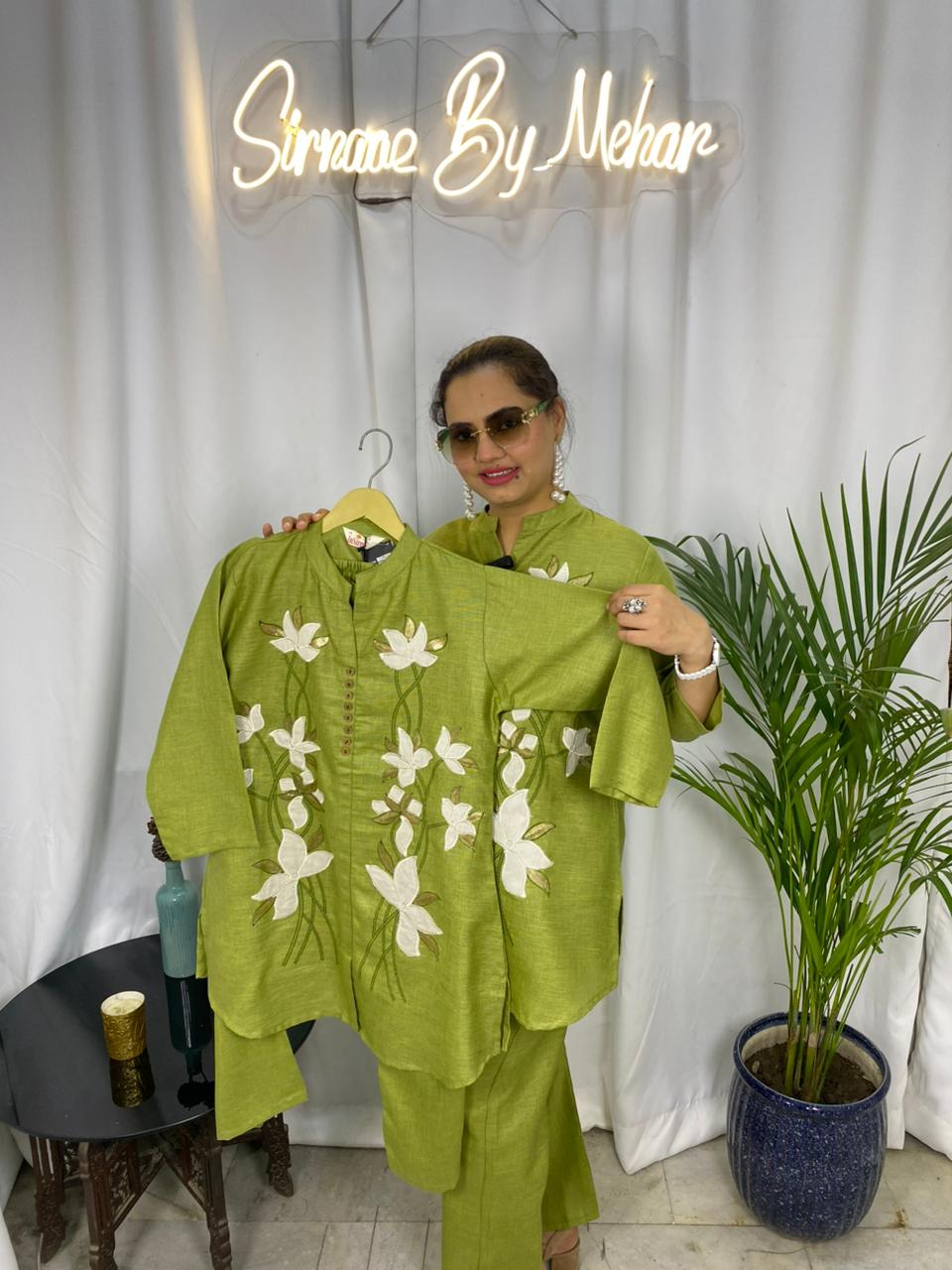 Olive Bloom Embroidered Co-ord Set