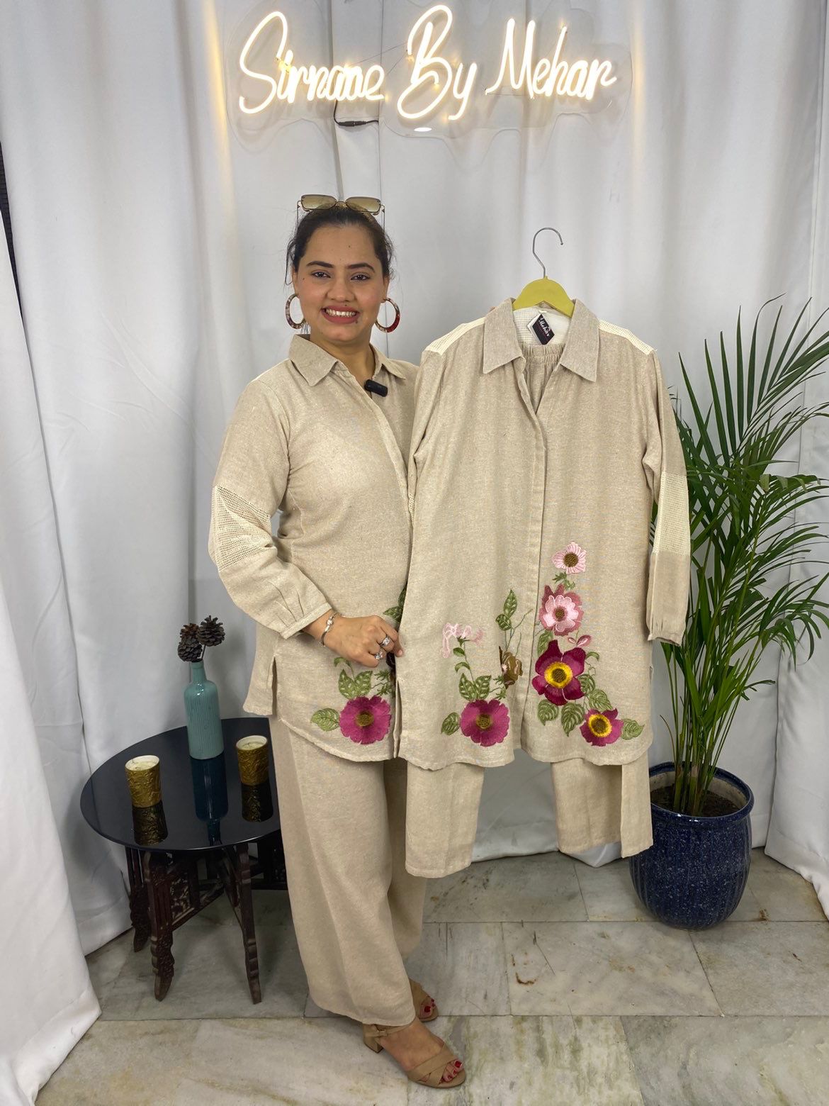 Bloom Beige Embroidered Co-ord Set